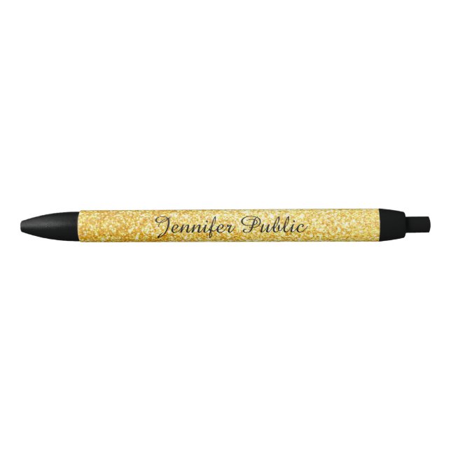 Caneta Preta Modelo de Letra Nome em Glitter Dourado Manuscrito (Frente)