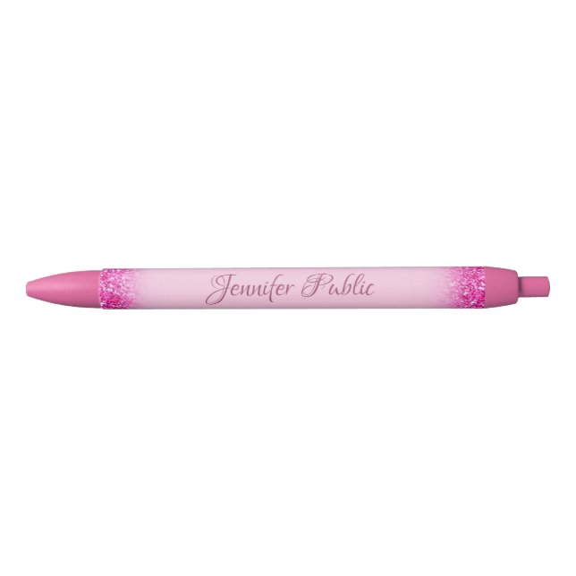 Caneta Preta Modelo de Nome Personalizado Brilhante Rosa (Frente)