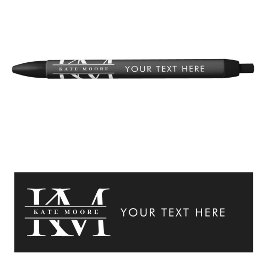 Caneta Preta Modern Monogram Initials Professional Black White
