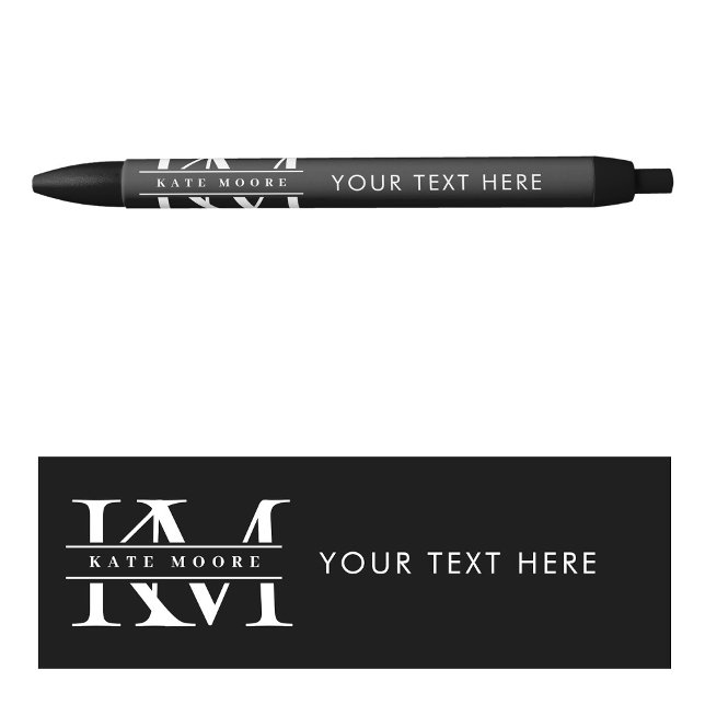 Caneta Preta Modern Monogram Initials Professional Black White (Modern Monogram Initials Professional Black White Pen)