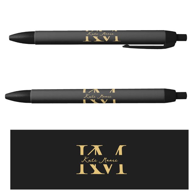 Caneta Preta Modern Monogram Professional Black Gold Marketing (Modern Monogram Professional Black Gold Marketing Pen)