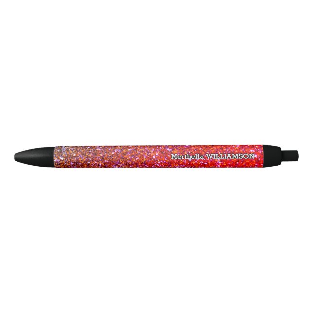 Caneta Preta Modern Sparkly RED GLITTER Personalizado (Frente)
