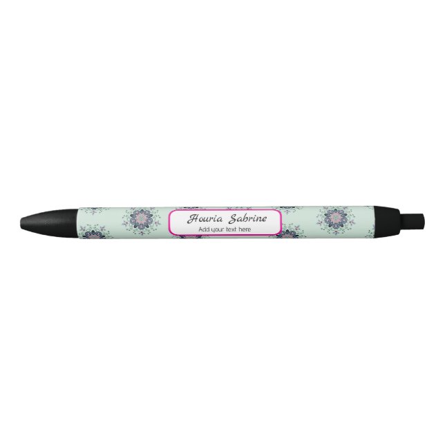 Caneta Preta Modern turquoise Pink Floral Mandala Doodles  (Frente)
