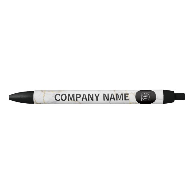 Caneta Preta Modern White Marble Corporate Logo Design pen (Frente)