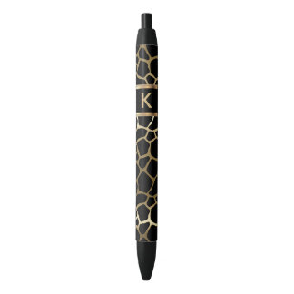 Caneta Preta Monogram Black and Gold Giraffe Pattern