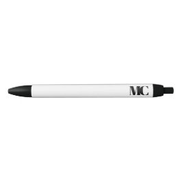 Caneta Preta Monograma Branco Preto Monogramado Elegante Modern
