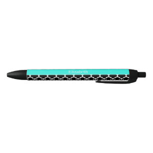 Caneta Preta Monograma brilhante branco preto do nome do Aqua