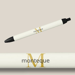 Caneta Preta Monograma Cream Gold Nome Personalizado Presente d
