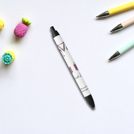 Caneta Preta Monograma da Vida Escrupulada com Padrão Rosa