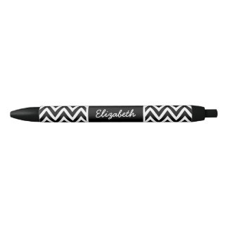 Caneta Preta Monograma de Chevron Preto e Branco