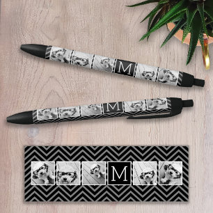 Caneta Preta Monograma de Colagem de Fotos do Instagram Branco