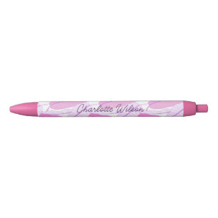 Caneta Preta Monograma de Folha de Palmeira Tropical Rosa Roxo