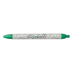 Caneta Preta Monograma de Nome em Roteiro Floral Vintage