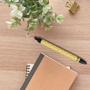 Caneta Preta Monograma de Padrão Geométrico Amarelo e Preto Mod