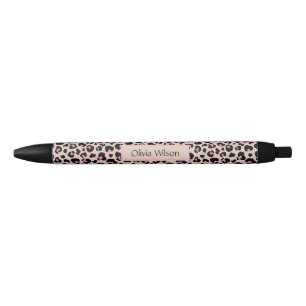 Caneta Preta Monograma de Padrão Pele-Pia-Rosa-Rosa-Elegante