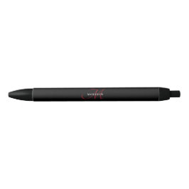 Caneta Preta Monograma de Script Vermelho Preto Moderno Elegant
