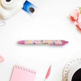 Caneta Preta Monograma de Unicórnios Whimsical e Rainbows