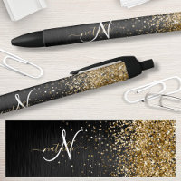 Monograma Dourado de brilho preto com brilho perso