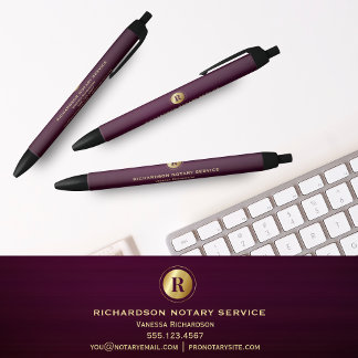 Caneta Preta Monograma Dourado Roxo Elegante