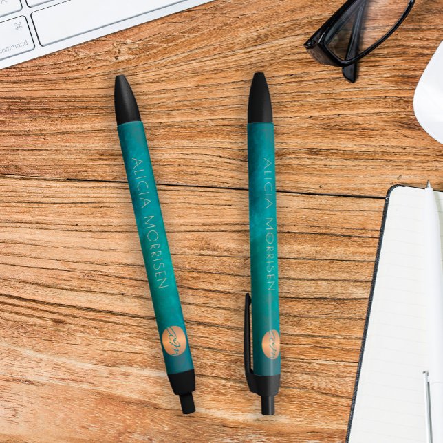 Caneta Preta Monograma elegante de luxo personalizado de ouro v (Criador carregado)