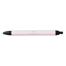 Caneta Preta Monograma Elegante Minimalista Rosa Bege e Dourado