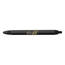 Monograma Elegante moderno, Dourado Script Preto