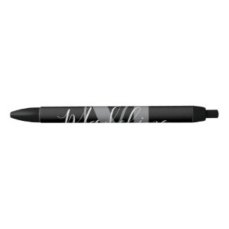 Caneta Preta Monograma Elegante Preto e Cinza