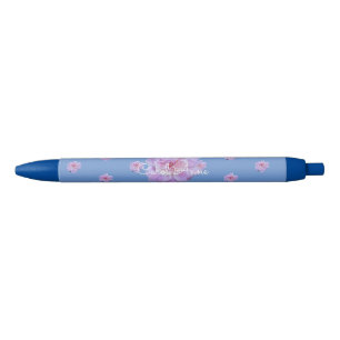 Caneta Preta Monograma Floral Púrpura Rosa