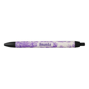 Caneta Preta Monograma floral roxo de jouy