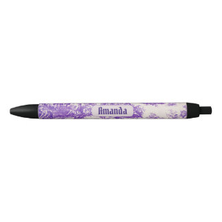 Caneta Preta Monograma floral roxo de jouy