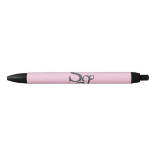 Caneta Preta Monograma inicial de roteiro cinza rosa