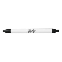 Caneta Preta Monograma Moderno Nome do Elegante Script de Cinza