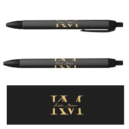 Caneta Preta Monograma Moderno Profissional Marketing Preto Dou