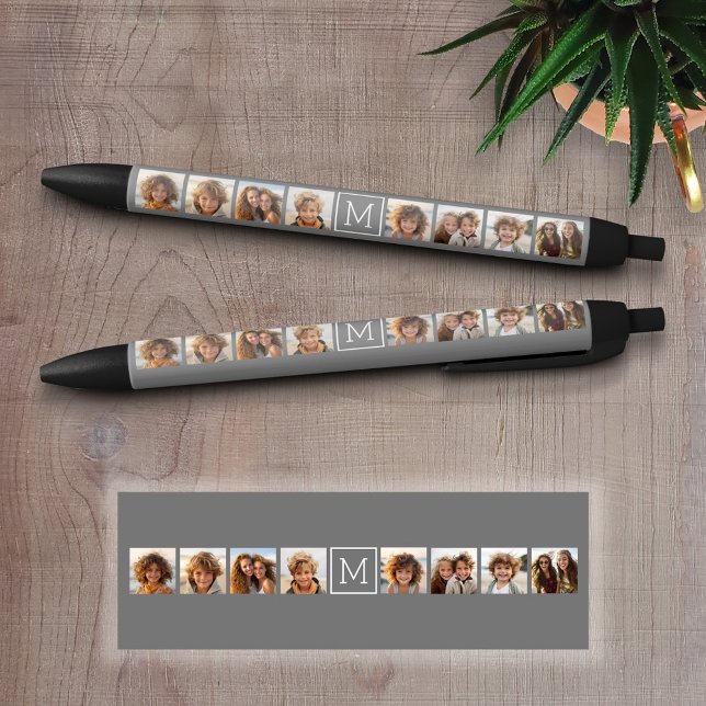 Caneta Preta Monograma Personalizado de Colagem de Fotografias  (Custom Pen - Personalize this writing pen with photos, your name, monogram or other text)