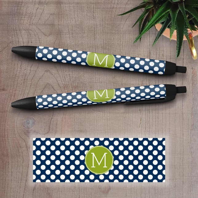 Caneta Preta Monograma Personalizado do Marinho Blue & Verde li (Personalized writing pen - Add a Photo and Text)