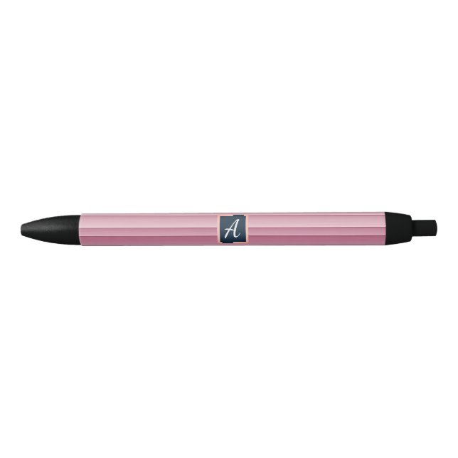 Caneta Preta Monograma Personalizado Gradiente Rosa Vertical  (Frente)