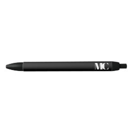Caneta Preta Monograma Preto Branco Monograma Elegante Moderno