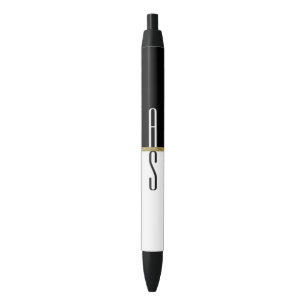 Caneta Preta Monograma Simples Moderno Preto Branco & Dourado B
