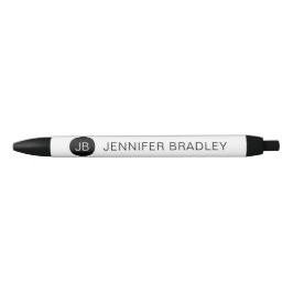 Caneta Preta Monograma simples Nome personalizado preto e branc