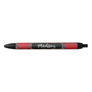 Caneta Preta Monograma Tartan Xadrez Name Escrevendo