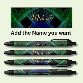 Caneta Preta Mudar Nome Geométrico Redemoinho Verde Azul