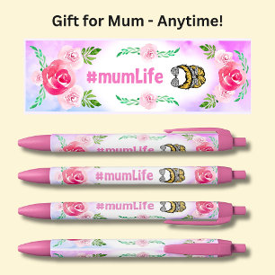 Caneta Preta #mumLife, Vida Mãe, Flores Rosa,