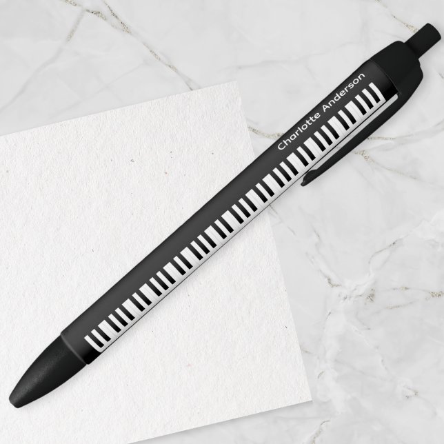Caneta Preta Músico de Teclado de Teclado de Piano Personalizad (Bring a musical flourish to your desk, with this personalized black and white piano keyboard pen)