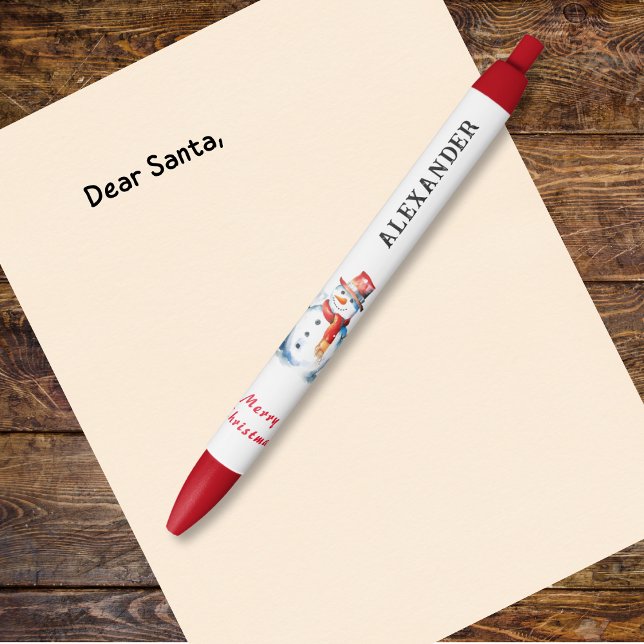 Caneta Preta Natal Imagem de Neve Crianças Festivas Férias (A fun Christmas pen with snowman design, to personalize with a name)