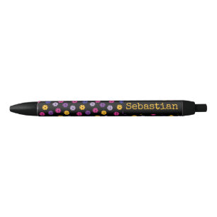 Caneta Preta Neon on black pickleball, texto personalizado