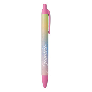 Caneta Preta Nome Arco-Íris Ombre Pastel Rosa Brilho Falso