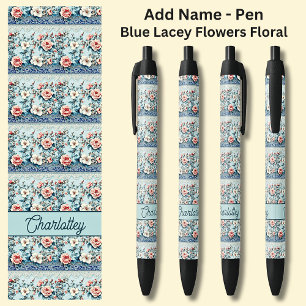 Caneta Preta Nome Blue Chinoiserie Lace Floral