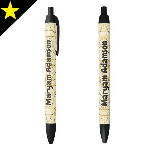 Caneta Preta Nome Completo em Letra Cursiva Monograma, Dourado 