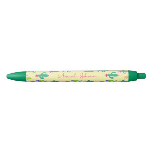 Caneta Preta Nome de Letra Cursiva Monograma de Cacto Pastel Fo