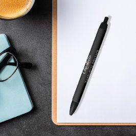 Caneta Preta Nome de monograma preto e branco script